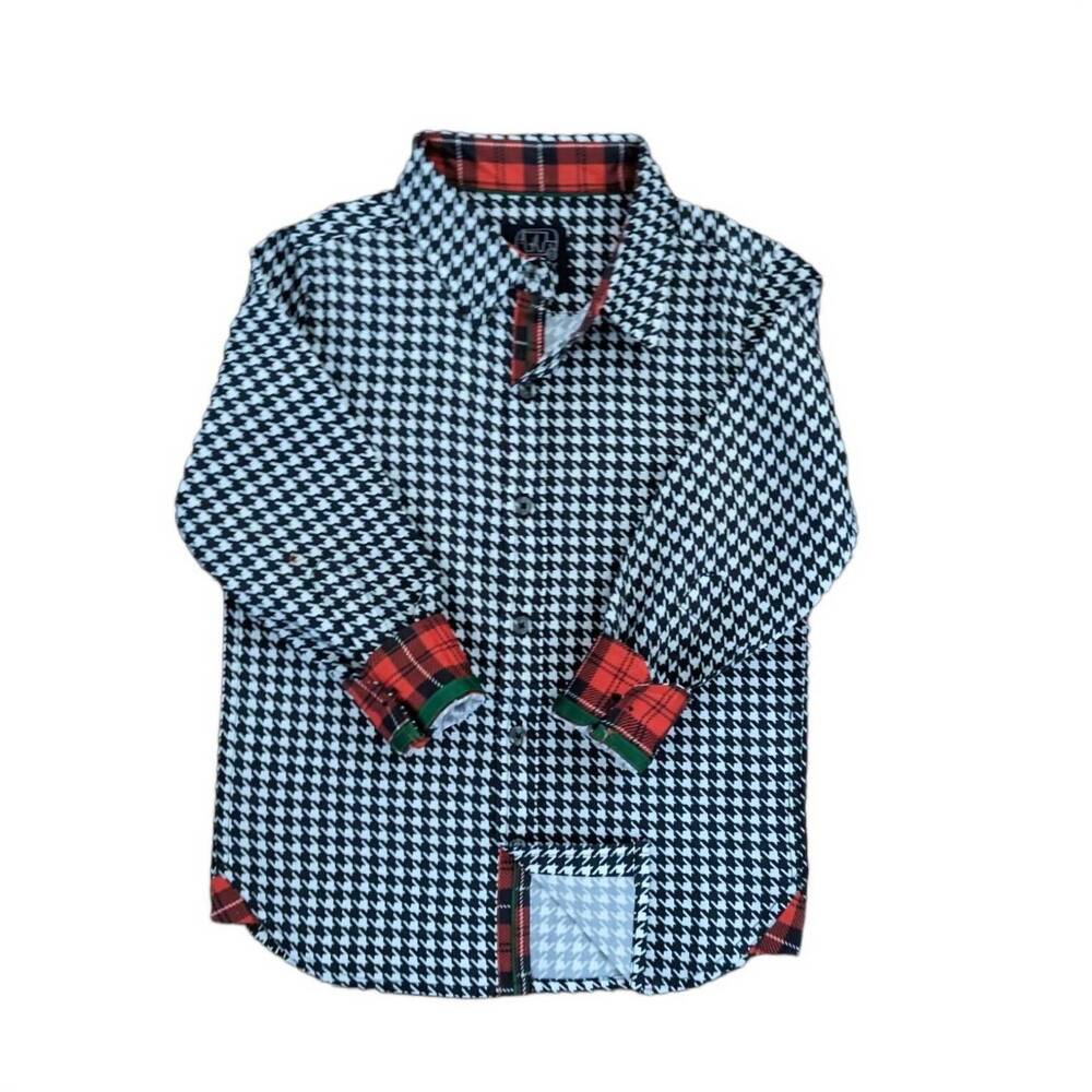 NEW TUKTUK DESIGNS men's houndstooth long sleeve shirt in black/white